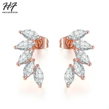 Блестящие нежные серьги-гвоздики с кристаллами для женщин в стиле крыльев AAA+ фианит желтого и золотого цвета модные ювелирные изделия на Рождество KC164