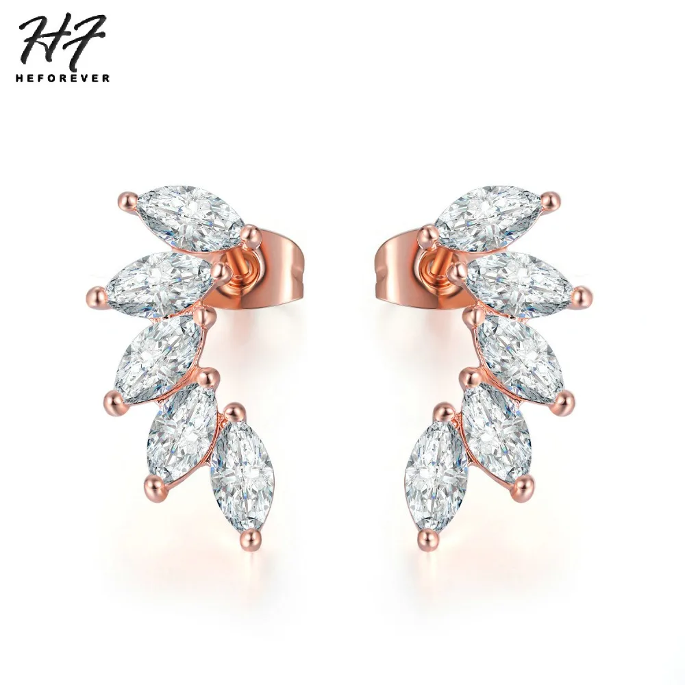

Shining Delicate Crystal Stud Earrings for Women Wings Style AAA+ Cubic Zirconia Yellow Gold Color Fahsion jewelry Xmas KC164