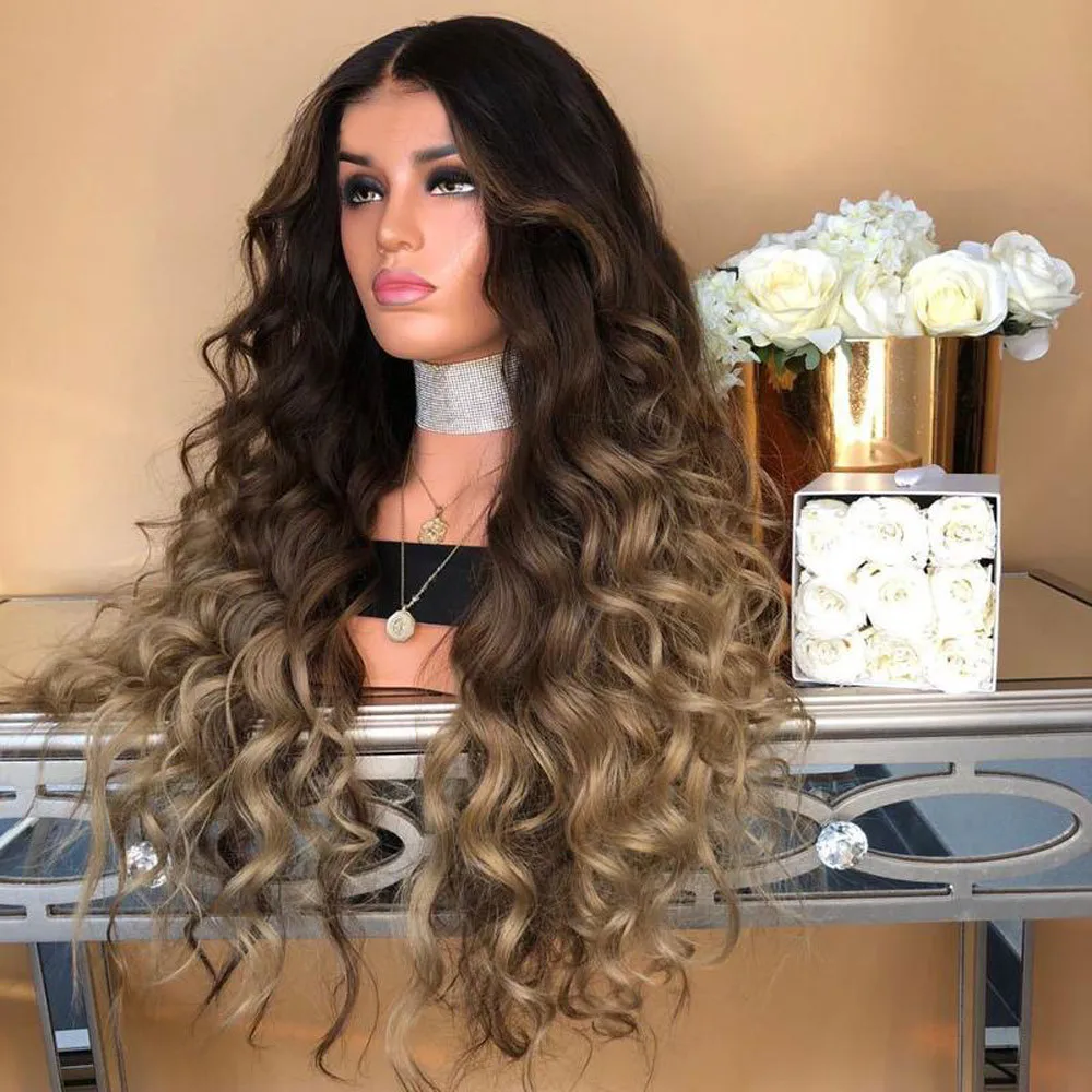 

Fashion Synthetic Wig Girl Gradient Natural Brown Party Wig Long Full Curly Hair High Temperature Wire G0221