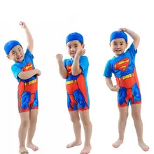 Детский купальник, милый купальный костюм с изображением Супермена, комплект пляжной одежды для мальчиков с шапкой, детский купальный костюм для серфинга для маленьких мальчиков