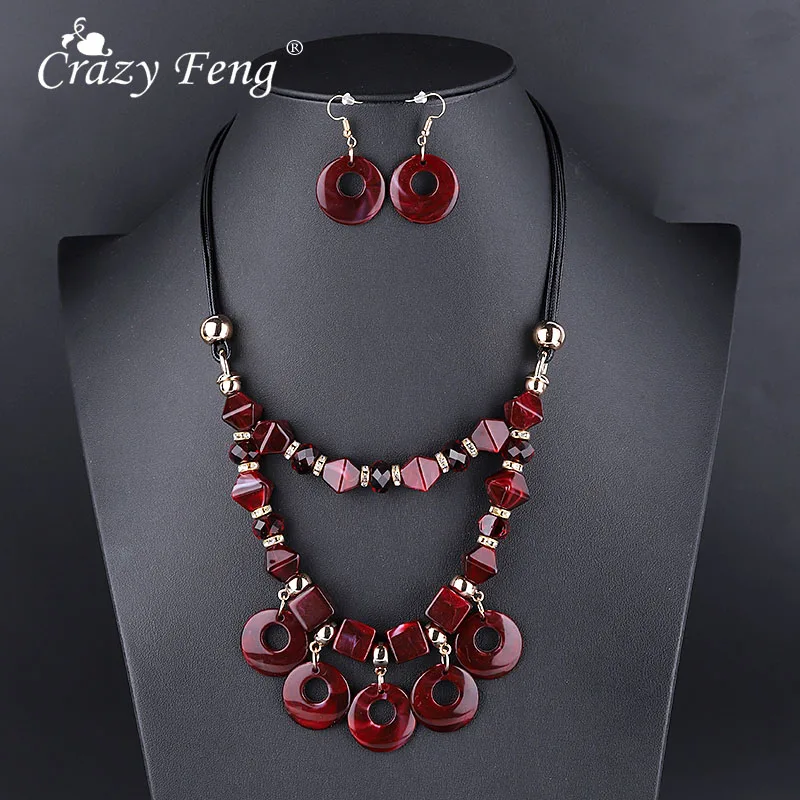 

Crazy Feng Acrylic Resin Statement Jewelry Sets for Women Party Jewelry Ne+EA Pendant Necklaces Earrings Set Bridal Jewelry Gift
