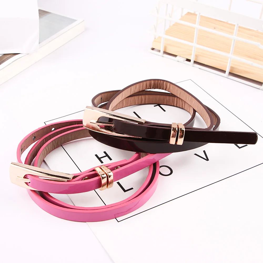 

Fashion Lady Girl Colorful Patent Leather Simple Solid Waist Belt Clothing Accessories Candy Color Skinny Thin Narrow Waistband