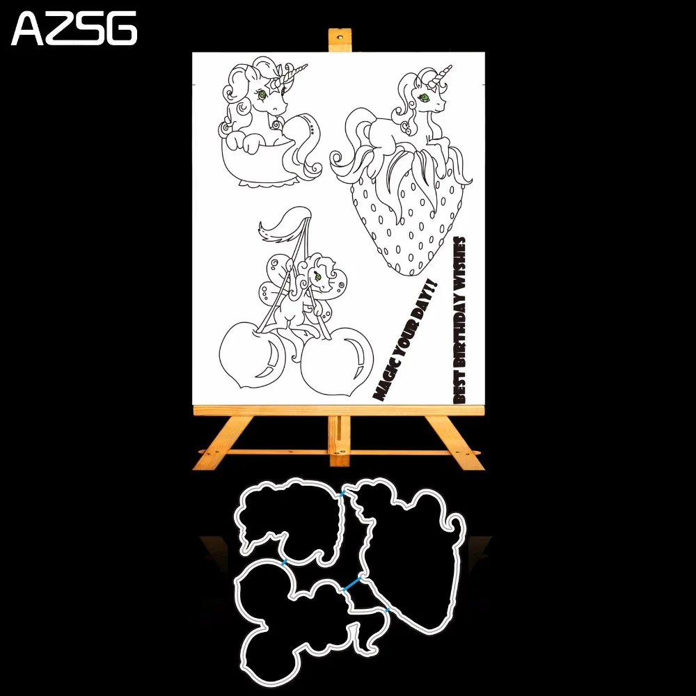 

AZSG Cute Unicorn Metal Cutting Dies and Clear Stamp Set for DIY Scrapbooking Photo Album Decoretive Embossing Stencial