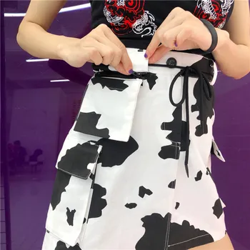 

Harajuku 2018 Newest Female A-Line Skirt High Waist Fashion Milk Irregular Patten Skirts With Removable Flap Pocket For Women