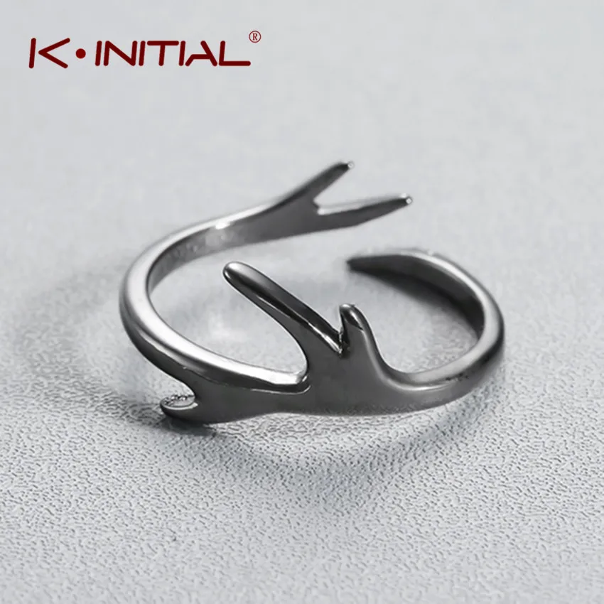 

Kinitial Cute Animal Horn Black Deer Antler Rings for Women Boho Knuckle Ring Totem Branches Leaf Shape Jewelry Christmas Gift