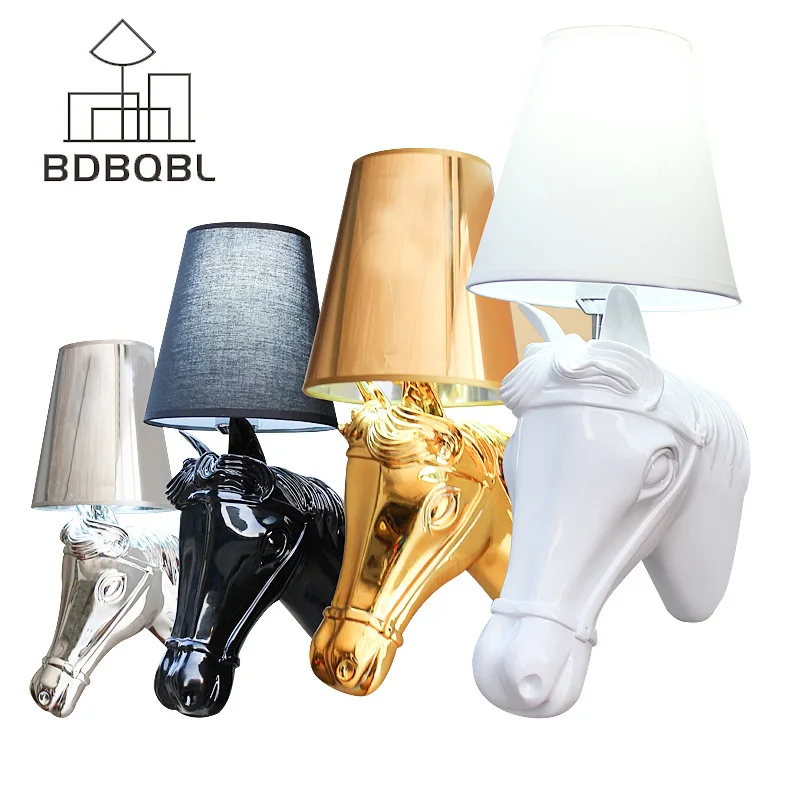 

BDBQBL Modern Nordic Style Horse Head Wall Lamps Sconces Light Living Room Loft Wall Light Fixtures White/Black/Silver/Gold