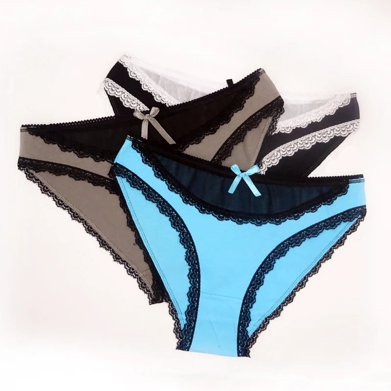 Moonflme 3 pcs/lots New Arrival Ladies Underwear Sexy Lace Cotton Women Briefs Panties M L XL 89227
