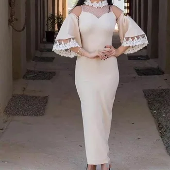 

Simple Sheath Bridesmaid Dresses Glamorous Lace Long Sleeves Prom Party Wear Dress Custom Made Women's Prom Gowns Plus Size