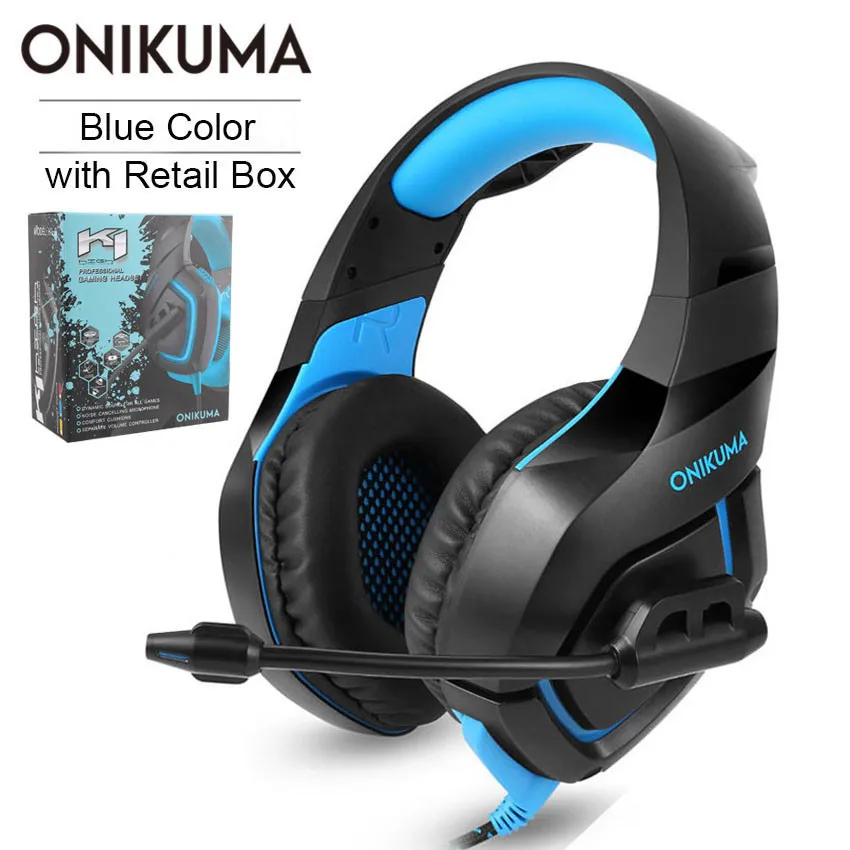 ONIKUMA K1 PS4 игровая гарнитура с микрофоном Casque камуфляж шумоподавляющие наушники для ПК сотовый телефон Xbox One ноутбук - Цвет: Blue Retail Package