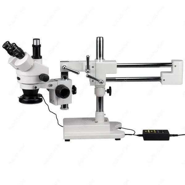 Trinocular Stereo Microscope--AmScope Supplies 3.5X-45X Microscope with 4-Zone 144-LED Ring Light | Инструменты