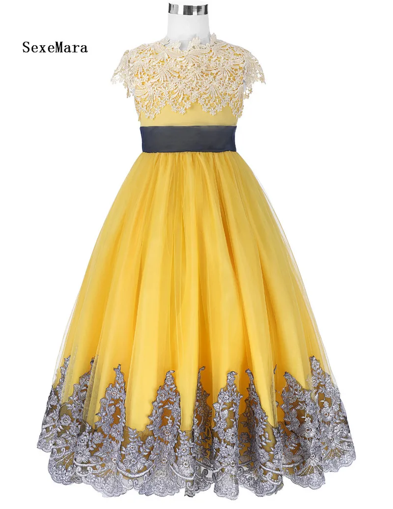 

Real Picture Girls Dresses Ball Gown Yellow Flower Girl Dresses for Wedding Party Pageant Communion Gowns Kids Children Dress