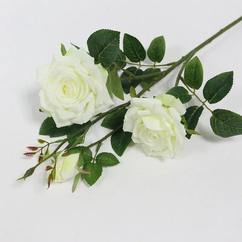 Flone 3 головки искусственный шелк Поддельные розы цветы День святого Валентина для свадьбы домашний стол Цветочная композиция украшения Аксессуары - Цвет: white