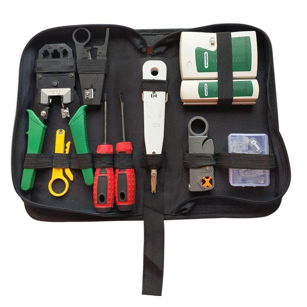 18Pcs Cable Clamp Tester Stripping Tool Crystal Head Network Tool Kit Network Repair Tool Set on