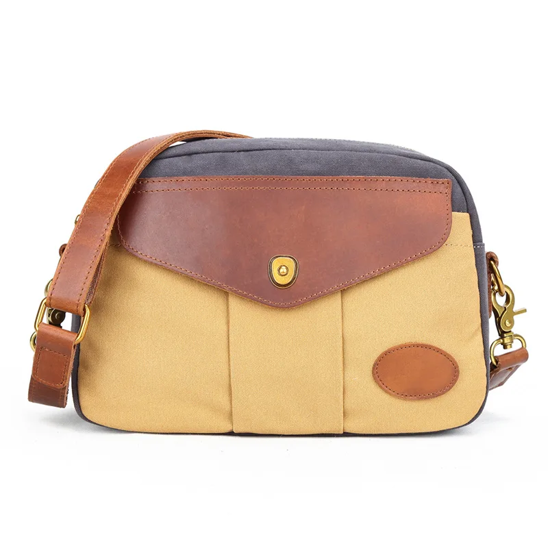 

New Style Vintage Canvas Men's Messengere Bags Fshion Multifunction Panelled Crossbody Bags Genuine Leather Shoulder Strap