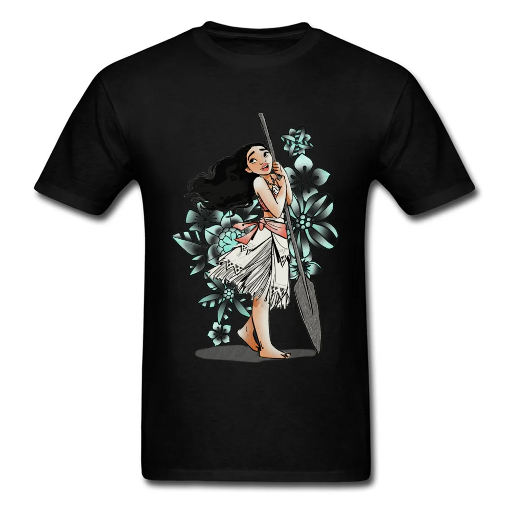 Moana Floral Sketch Summer Fall Cotton Fabric Round Collar Tops & Tees Short Sleeve Family Tee-Shirts New Design T-Shirt Moana Floral Sketch black
