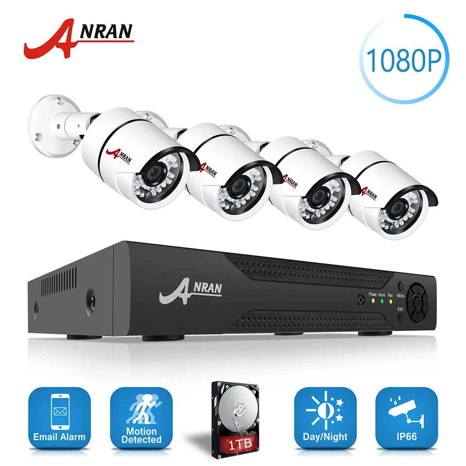 ANRAN CCTV 8CH HD AHD DVR Kit 4pcs 2.0MP 1080P IR Night Waterproof Bullet AHD Camera Home