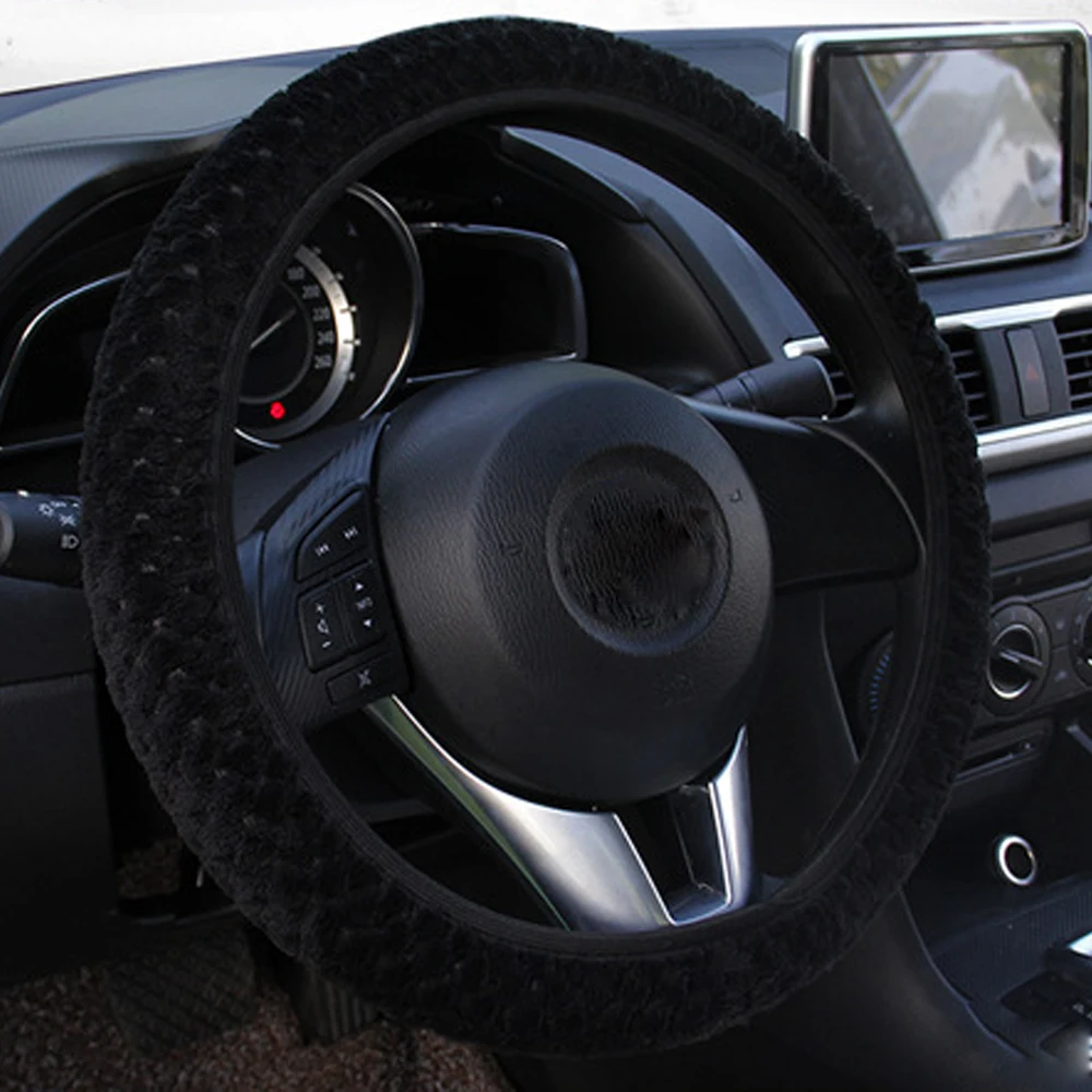 Universal Car Steering Wheel Cover Winter Soft Warm Plush Covers Pearl Velvet Auto Decoration Steering Protector