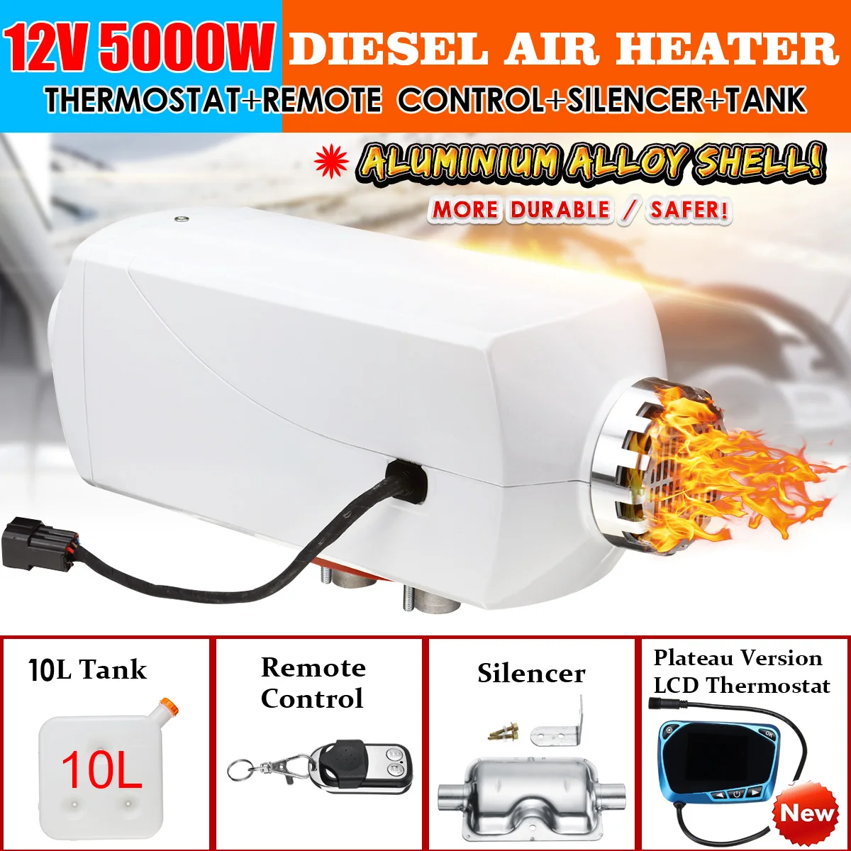 

12V 5000W Metal Car Diesels Air Parking Heater LCD Monitor/Plateau Version Thermostat For Trucks Boat Bus RV Motorhome Trailer