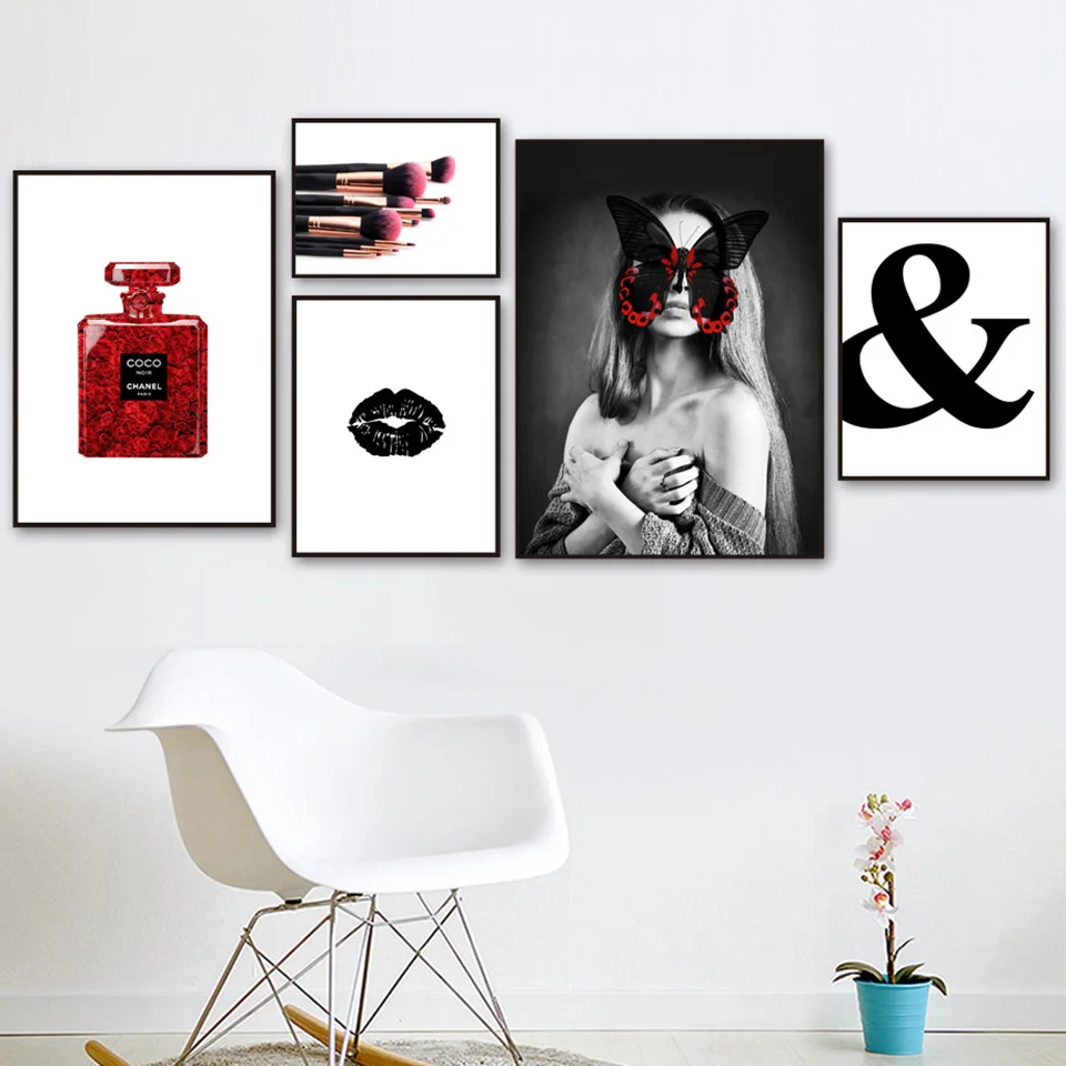 Signo-de-chica-de-moda-mariposa-maquillaje-pared-Lona-de-arte-pintura-n-rdica-carteles-y (2)