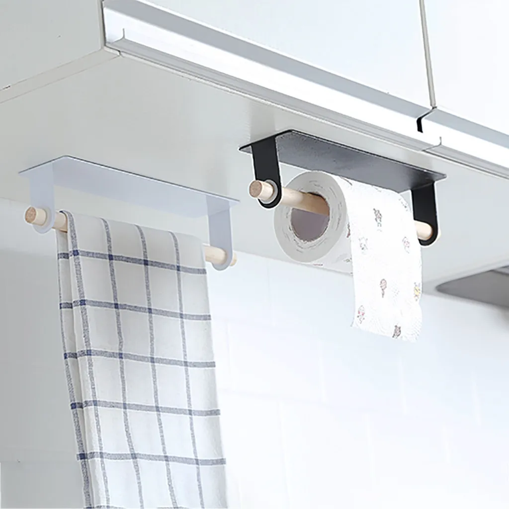 Кухня Self-липкий ролик Держатель для полотенца для хранения стеллажная ткань вешалка на шкаф подвесная полка Ванная комната держатель для туалетной бумаги# H10