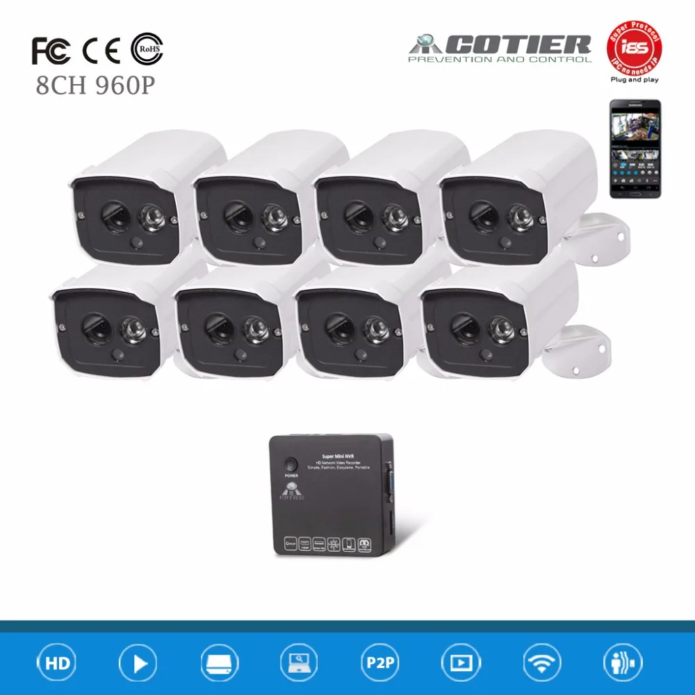 

Mini IP Camera System ONVIF P2P 8CH NVR Kits 960P Night Vision Bullet Cam 8ch HD  NVR 1.3MP Security Cameras Set