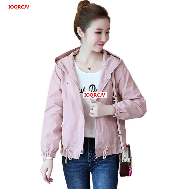 

2019 Spring Autumn Women's Windbreaker Jacket Long-sleeved Loose Casual Hooded Plus Cotton Short Coat Outerwear Plus Size W92