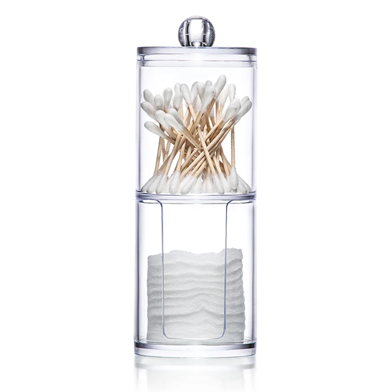 

1 Pc Transparent Round Cotton Pad Case Container Acrylic Detachable Combined Storage Box Cotton Swab Makeup Tool Container