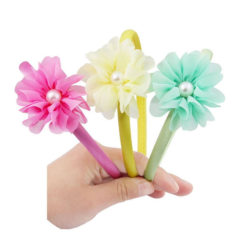 

Candygirl 7 Colors Flower Head Band with Pearl Soft Chiffon Rose Floral Hair Hoop for Girls Party Photo Prop Hair Accessories