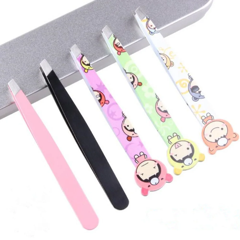 1pcs Oblique Angled Eyebrow Trimmer Tweezers Stainless Steel Face Hair Removal Eyelash Clip Cosmetic Beauty Makeup Tool Colorful