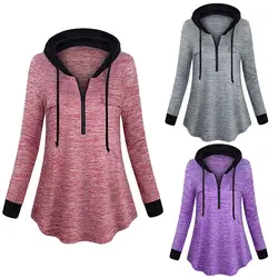 Новый свитшот для женщин Сплошной Пуловер С Капюшоном Femme Половина Zip Hoodie блуза для занятий на открытом воздухе легкий хлопок #45