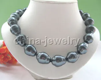 

FREE shipping>>> >>17" 22mm peacock black baroque sea shell pearl necklace 6.07