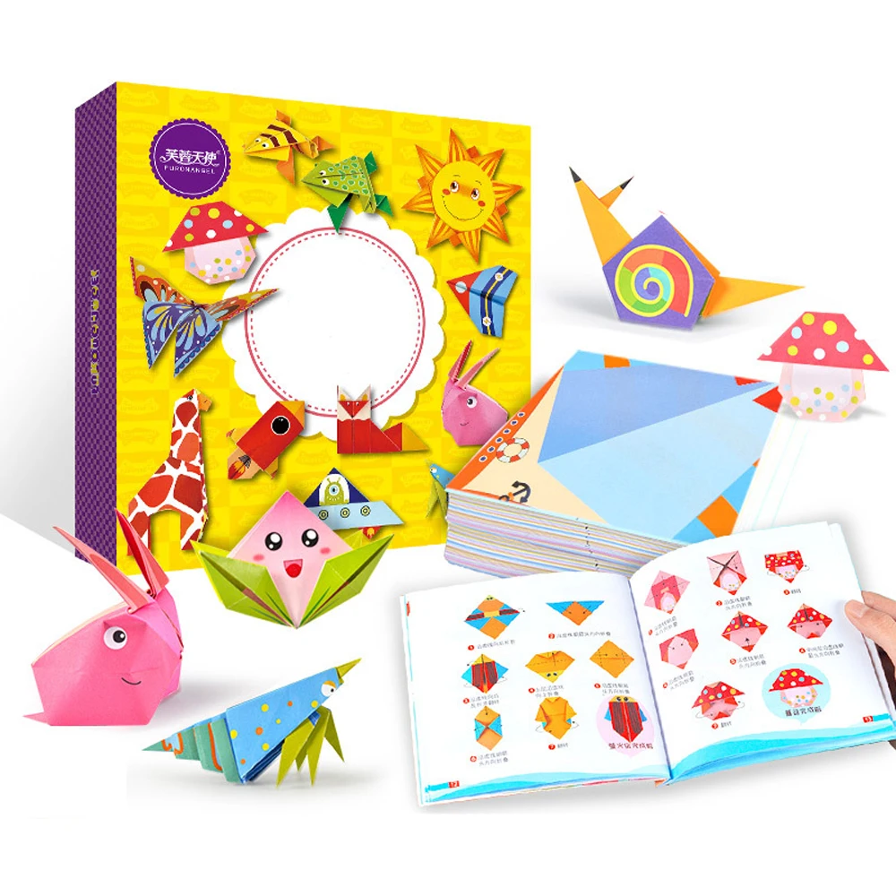 Ideal  108pcs Colour Paper 54 Kinds of Animal Origami Pattern 3D Puzzles DIY Paper Craft Toys for Children