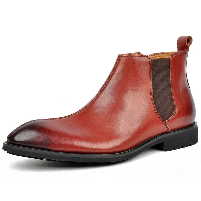 

New Classic Genuine Leather Formal Dress Man Chelsea Ankle Boots High-Top Handcrafted Men's Cowboy Riding Shoes AM162