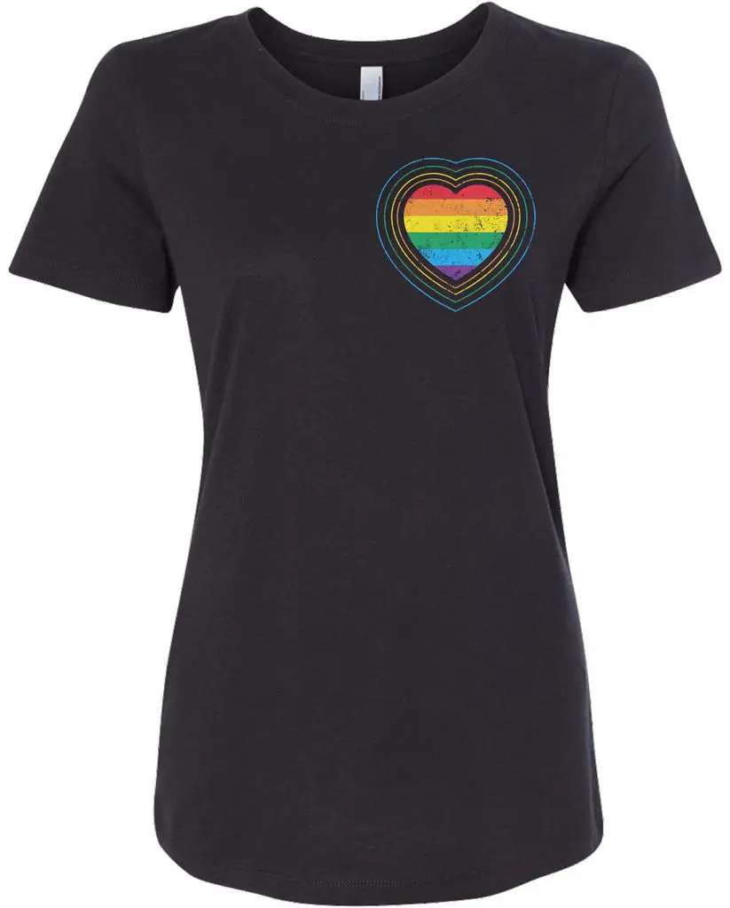 Gildan Slim Womens Gay Pride Rainbow Heart T Shirt Lesbian Lgbt Women