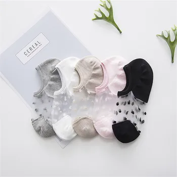 

2 Pairs Elegant Women Cotton Comfortable Solid Dot Spring Summer Wear Low Ankle Invisible Elastic Short Slip-resistant Socks