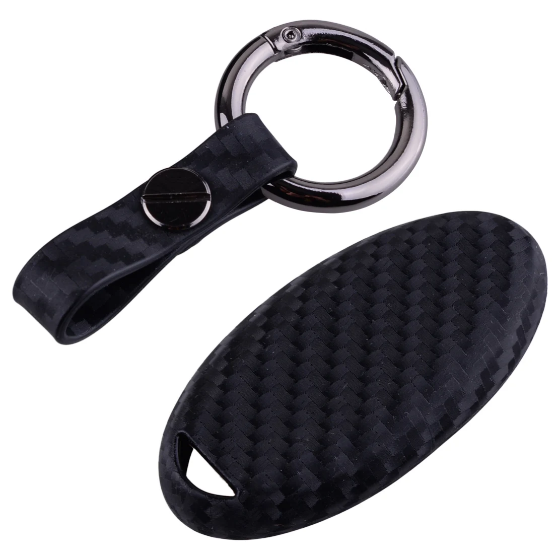 Carbon Fiber Look Smart Key Fob Case Silicone Cover w/Ring for Nissan Infiniti