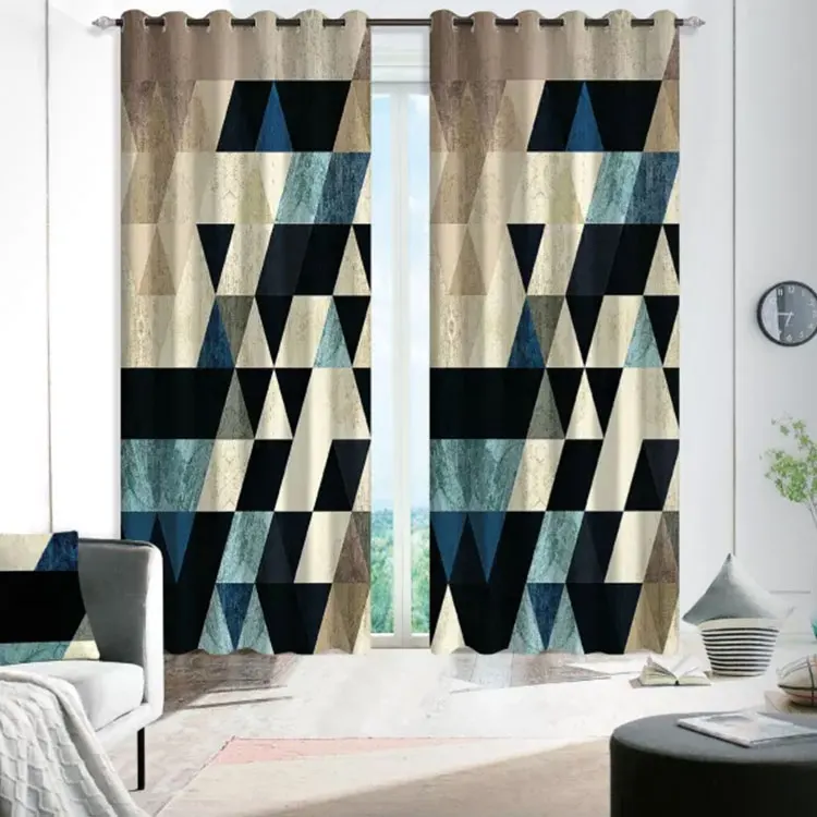

Window Plaid pattern 3D Curtain Living Room Modern Home Goods Window Treatments Polyester Printed 3d Curtains For Bedroom