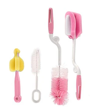 

2019 New 4pcs Baby Sponge Nursing Bottle Scrub Nipple Cleaning Brush Set Stainless Steel Straw Brush