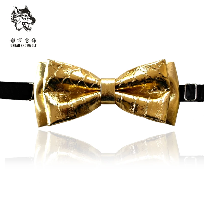 

Free Shipping New man's fashion male casual Serpentine Leather Collar Bow Tie Wedding Gold Silver Korean Wedding groom