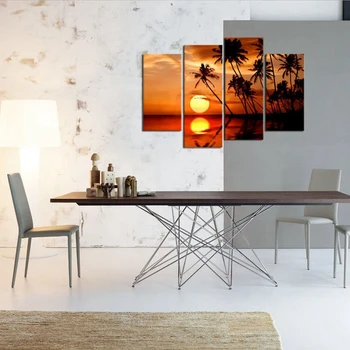 

Wall Art Sunset Sea Nature Canvas Paintings Large Palm Trees on Island Bay Sunset Ocean Art Pictures for Living Room Wall Decor