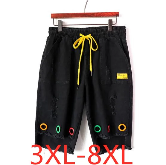 

2019 summer plus size shorts for women casual loose denim heart large size rivet pierced jeans shorts black 4XL 5XL 6XL 7XL 8XL