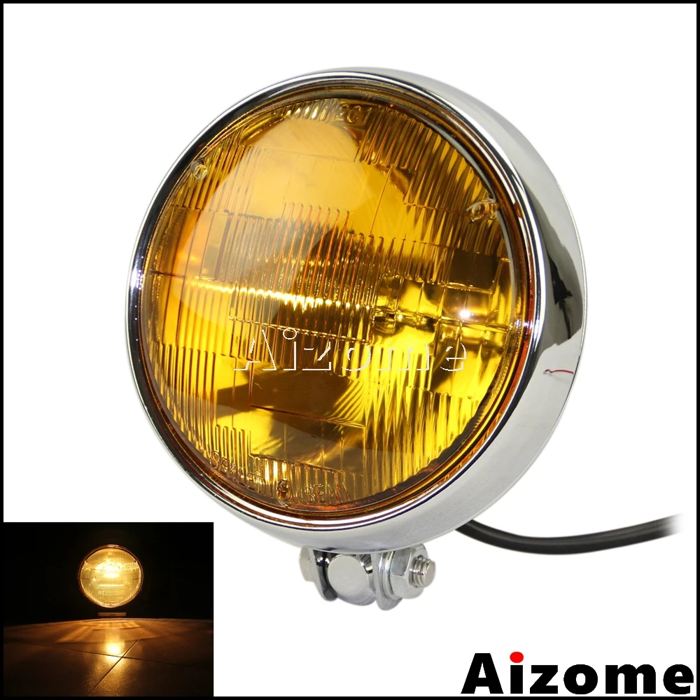 

Cafe Racer Custom 5-3/4" Headlight Universal Motorcycle Vintage Headlamp Amber Lens For Harley Honda Yamaha Kawasaki Cruiser