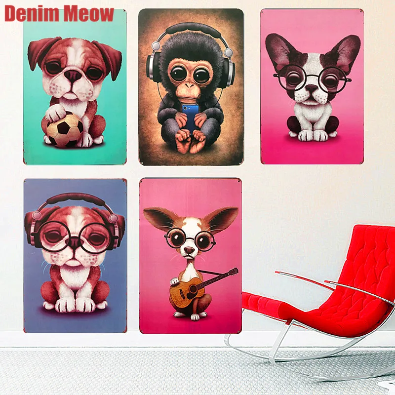 

New Style Animal Shabby Chic Metal Tin Signs Bar Cafe Decorative Plates Pug Wall Stickers Dog Monkey Art Posters Home Decor N259