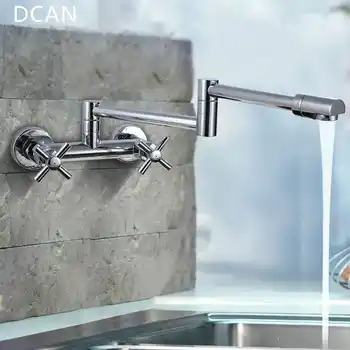 DCAN Kitchen Sink Faucets Finish Folding Kitchen Faucets Wall Mount Dual Handle Chrome Mixer Bar Taps Bathroom Sink Faucet