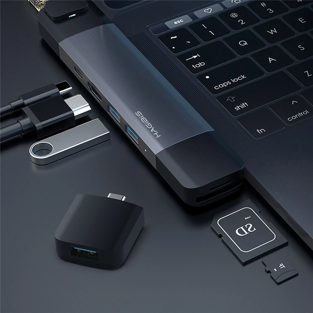 

Dual Type C Hub USB 4K HDMI Adapter Thunderbolt 3 for MacBook Pro USB 3.0 TF SD Reader Slot Hub Adapter with Storage Case