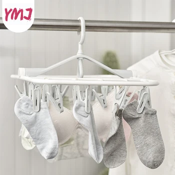 

24 Clips Folding Clothes Hanger Multi-functional Clothes Rack Dryer Windproof Socks Underwear Gloves Drying Rack Shelf Children