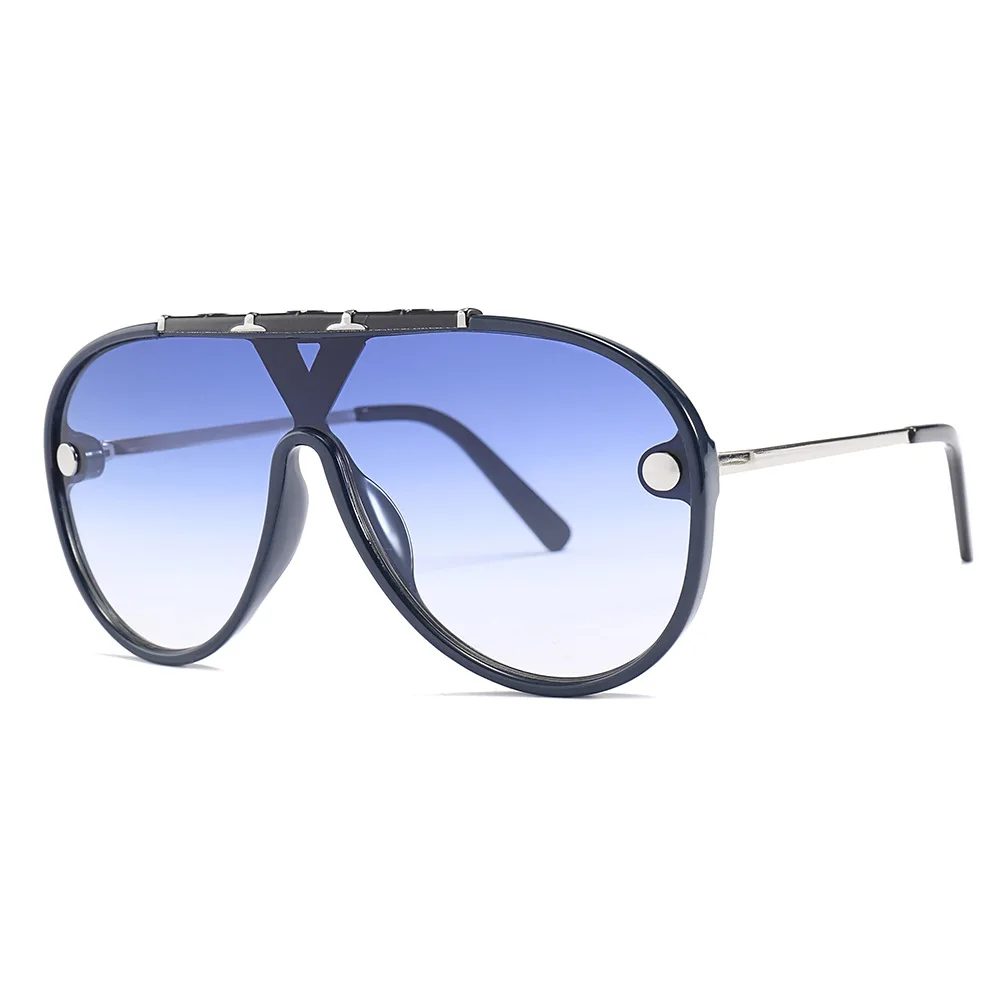 Ретро панк заклепки солнцезащитные очки для мужчин и женщин Модные Оттенки UV400 Винтажные Очки 46470 - Цвет линз: C5 blue blue