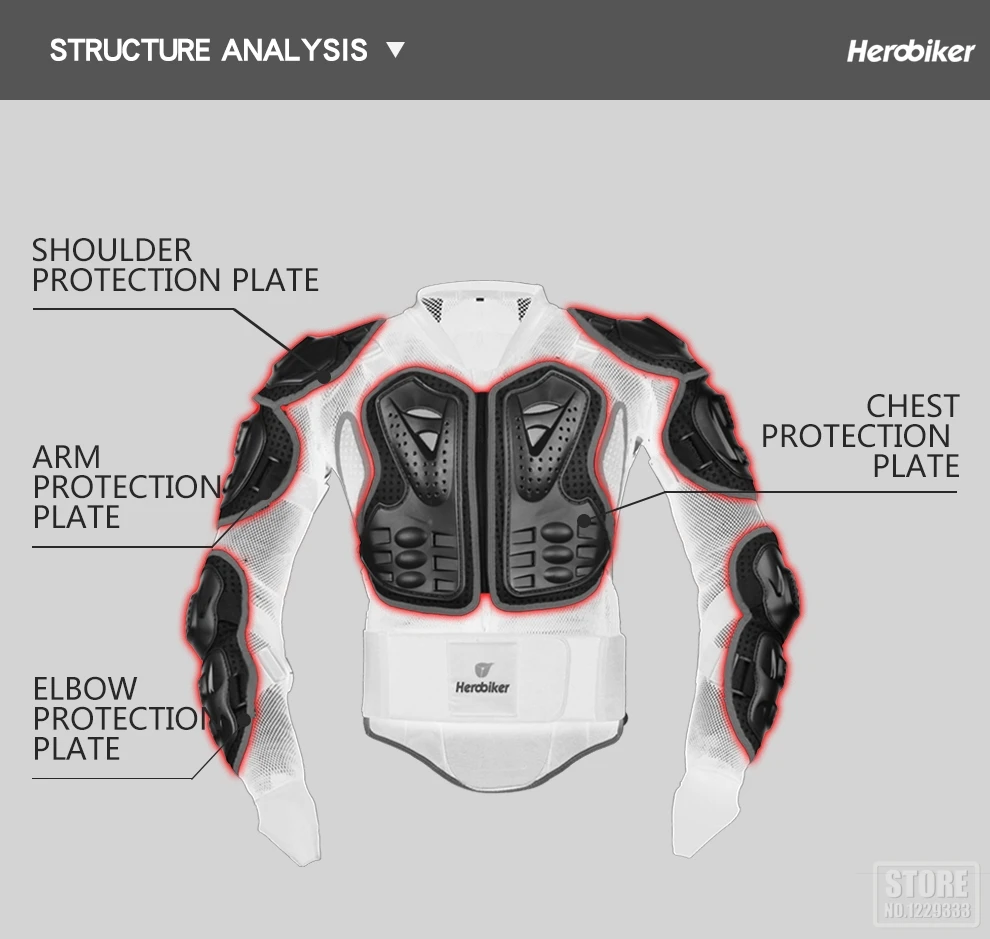 HEROBIKER мотоциклетная куртка полный корпус Броня оборудование Мотокросс внедорожный протектор Защитное снаряжение одежда S/M/L/XL/XXL/XXXL