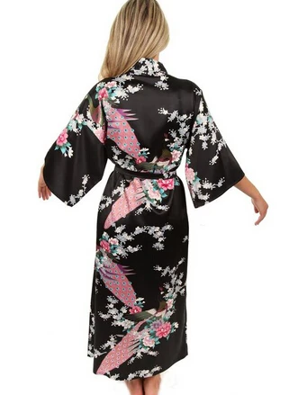 Hot Sale Blue Female Silk Rayon Robes Gown Kimono Yukata Chinese Women Sexy Lingerie Sleepwear Plus Size S M L XL XXL XXXL A-046 - Image 4