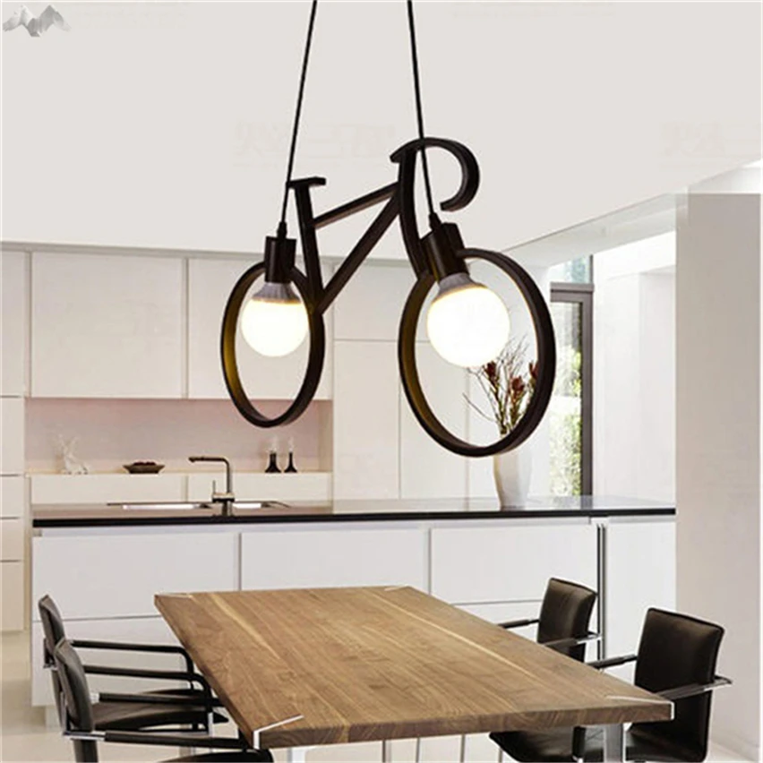 

Modern Retro Nordic Bicycle Iron Chandelier Cafe Lighting LED Loft Bar Ceiling Lamp Bedroom Droplight Store Home Decor Kids Gift